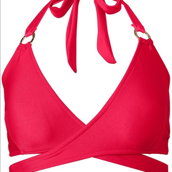 Red strapped wrap bikini top and bottom - Picture 3 of 8